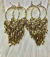 Seed Beaded Fringe Hoop Earrings